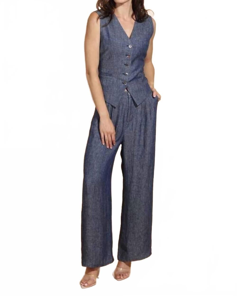 NEW JESSIE LIU linen twill wide leg pants in indigo